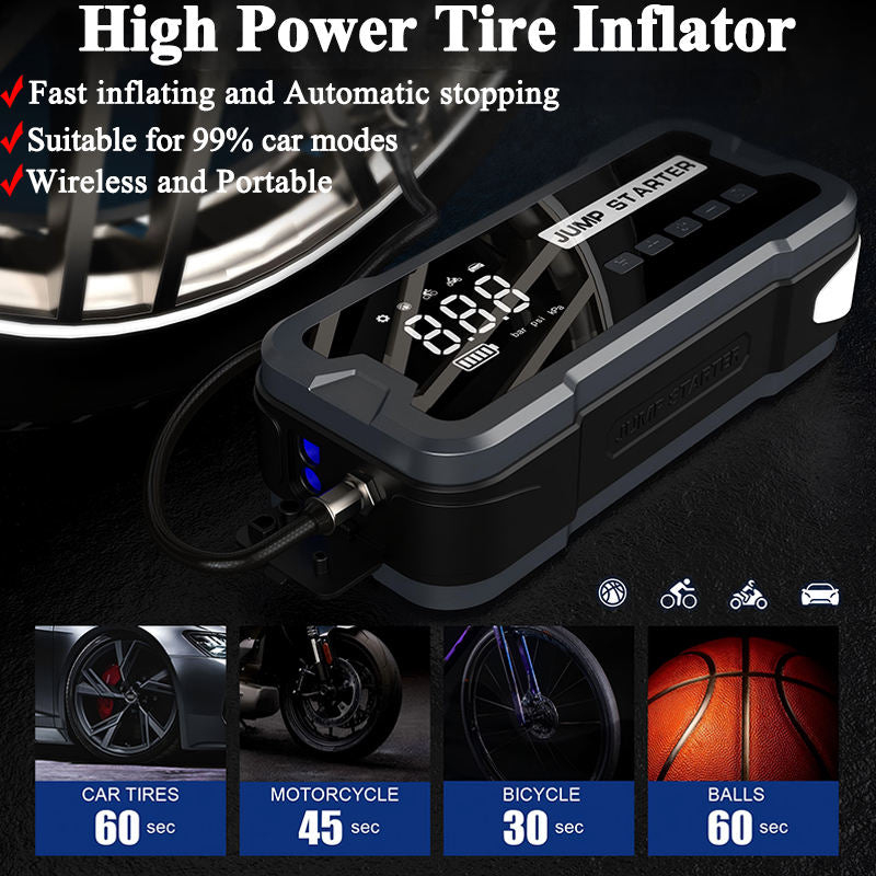 4-in-1 Car Jump Starter – 4000A Battery Booster with 150 PSI Tire Inflator, Power Bank & LED Light